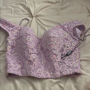 La Femme Lilac Sequin Lace Top